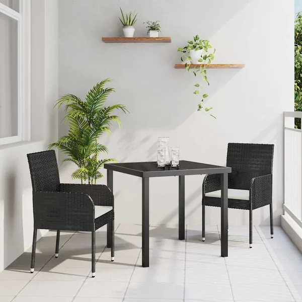 Ensemble de salle à manger pour jardin 3 pcs Noir polyrotin
