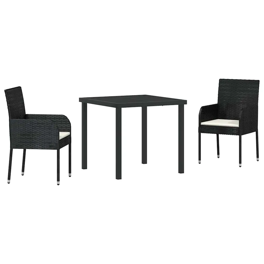 Ensemble de salle à manger pour jardin 3 pcs Noir polyrotin - 2