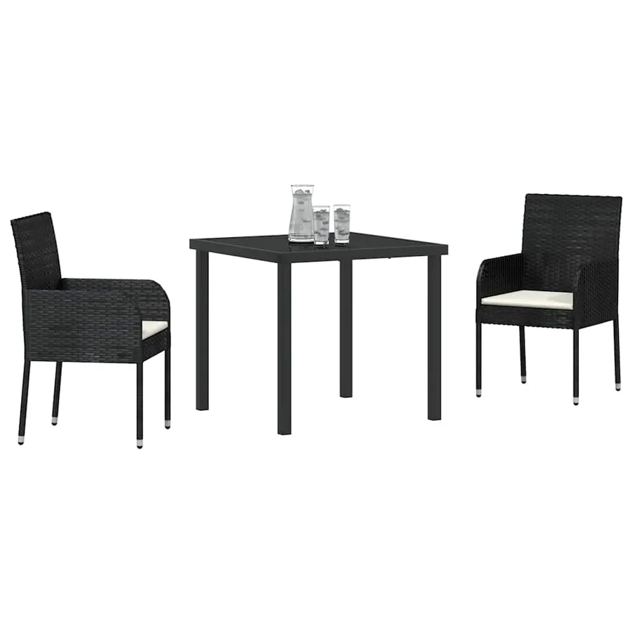 Ensemble de salle à manger pour jardin 3 pcs Noir polyrotin - 3