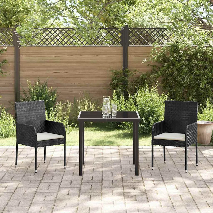 Ensemble de salle à manger pour jardin 3 pcs Noir polyrotin - 4