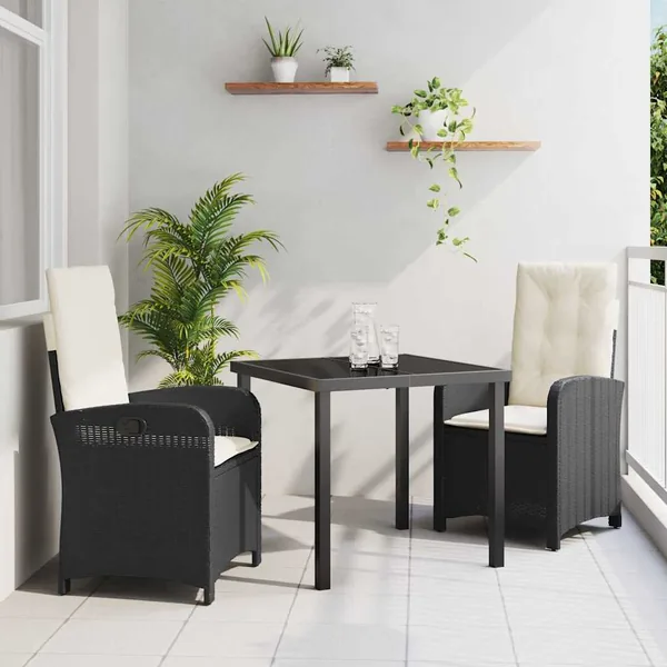 Ensemble de salle à manger pour jardin 3 pcs Noir polyrotin