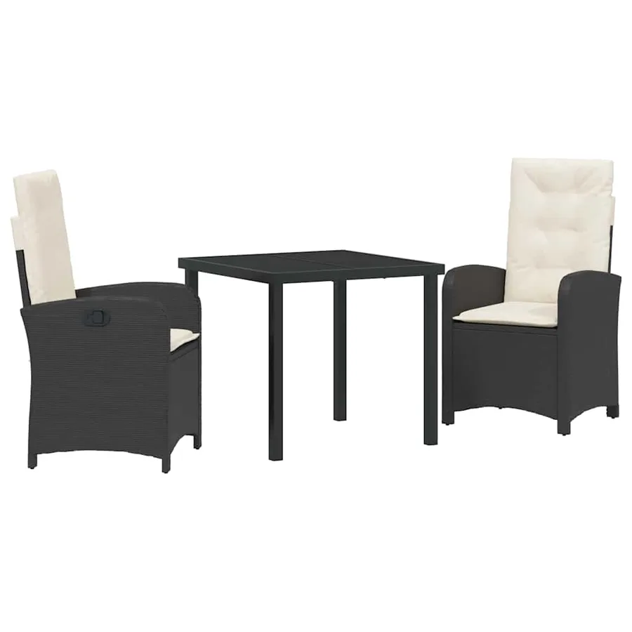 Ensemble de salle à manger pour jardin 3 pcs Noir polyrotin - 2