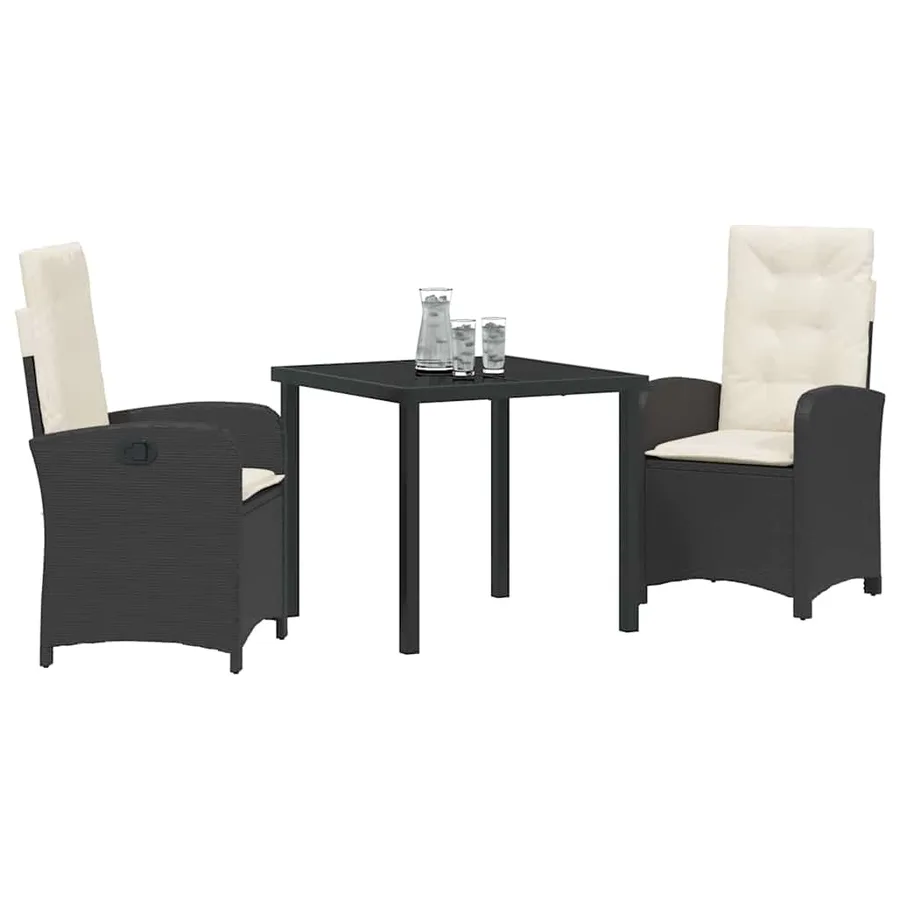 Ensemble de salle à manger pour jardin 3 pcs Noir polyrotin - 3