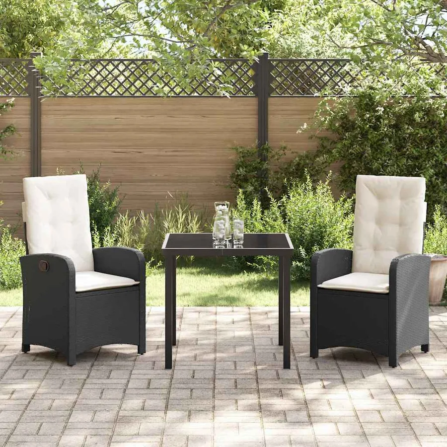Ensemble de salle à manger pour jardin 3 pcs Noir polyrotin - 4