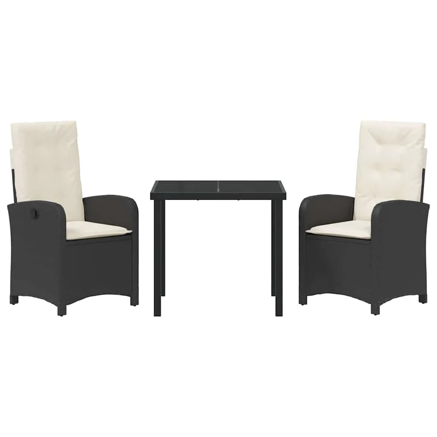 Ensemble de salle à manger pour jardin 3 pcs Noir polyrotin - 7