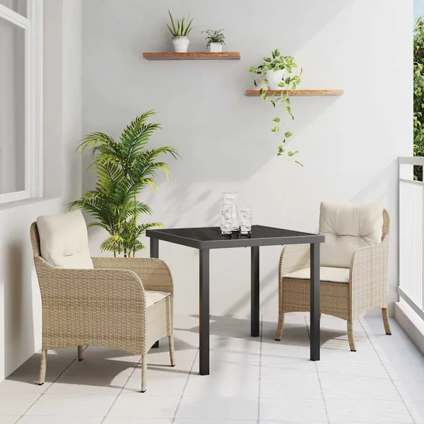 Ensemble de salle à manger pour jardin 3 pcs Beige polyrotin