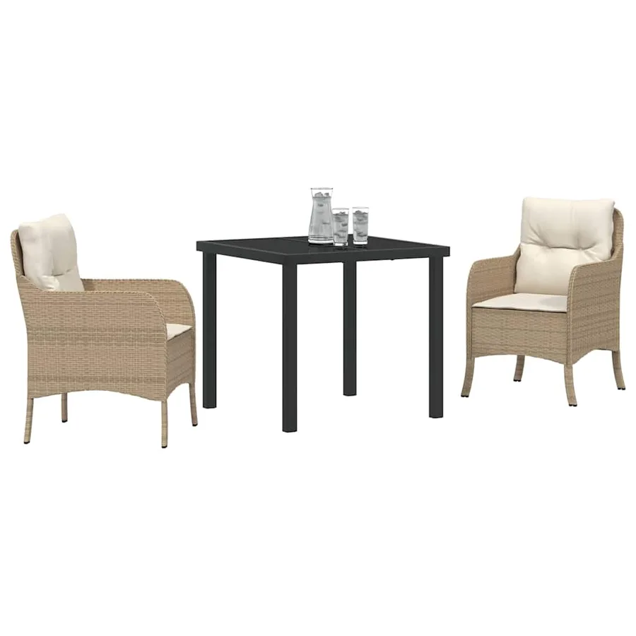 Ensemble de salle à manger pour jardin 3 pcs Beige polyrotin - 3