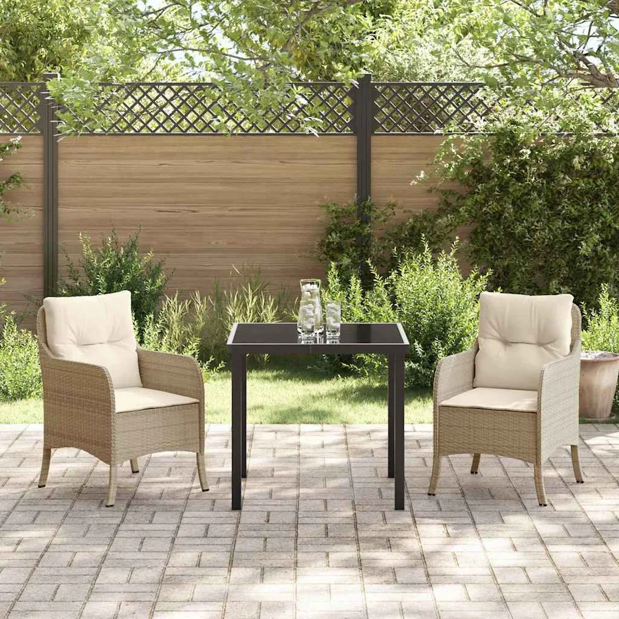 Ensemble de salle à manger pour jardin 3 pcs Beige polyrotin - 4