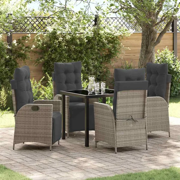 Ensemble de salle à manger pour jardin 5 pcs Gris polyrotin