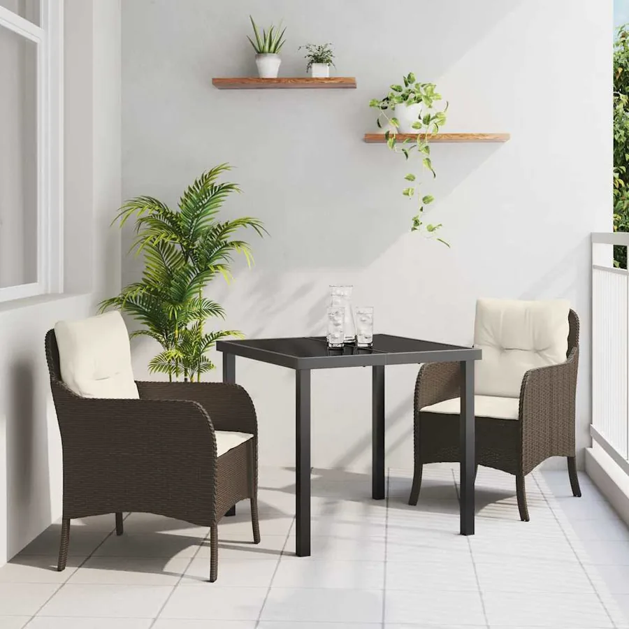 Ensemble de salle à manger pour jardin 3 pcs Marron polyrotin