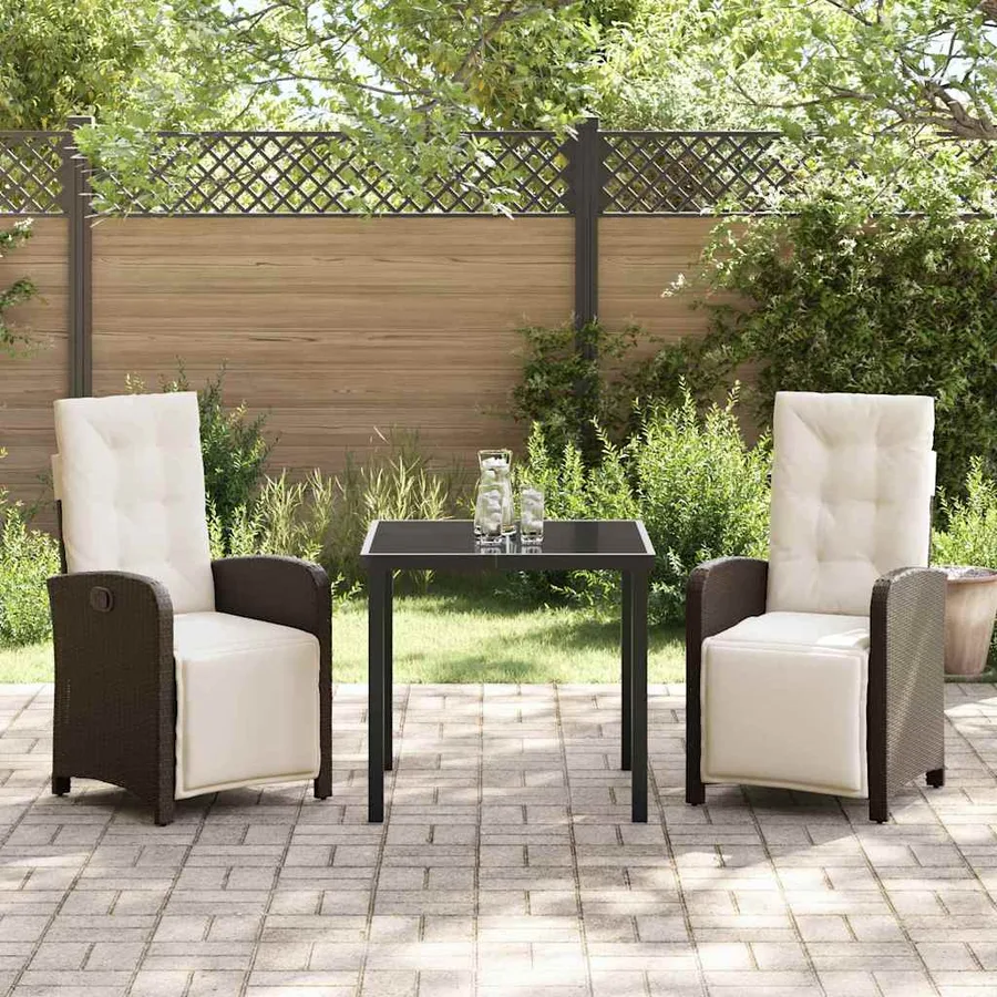 Ensemble de salle à manger pour jardin 3 pcs Marron polyrotin - 4