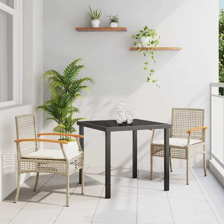 Ensemble de salle à manger pour jardin 3 pcs Beige et Noir