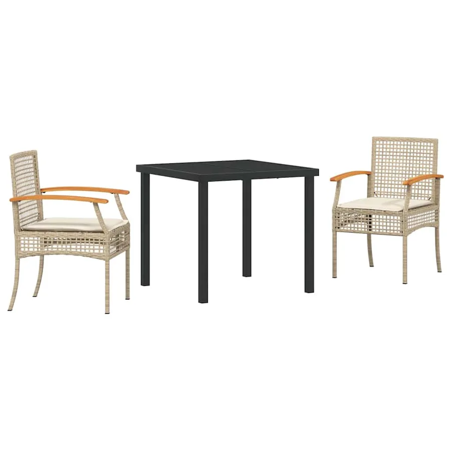 Ensemble de salle à manger pour jardin 3 pcs Beige et Noir - 2