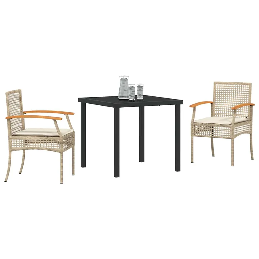 Ensemble de salle à manger pour jardin 3 pcs Beige et Noir - 3