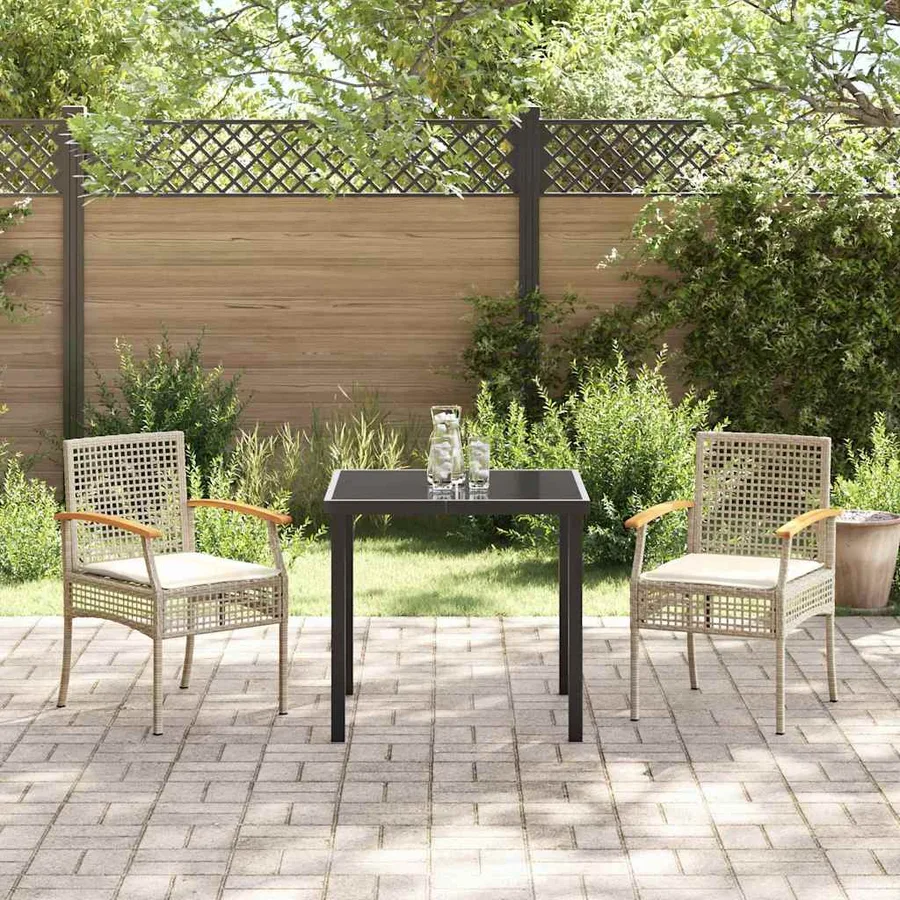 Ensemble de salle à manger pour jardin 3 pcs Beige et Noir - 4