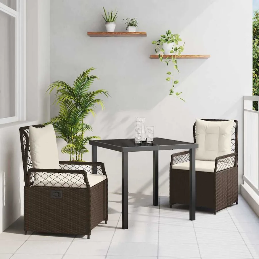 Ensemble de salle à manger pour jardin 3 pcs Marron polyrotin