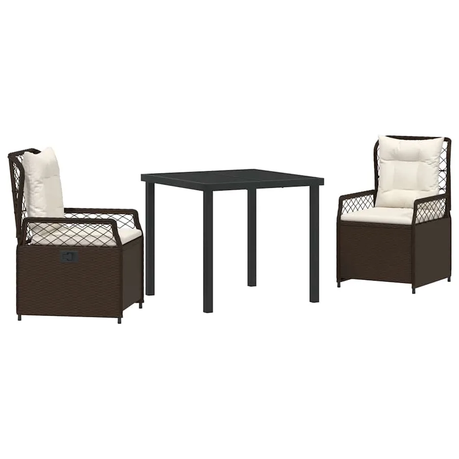 Ensemble de salle à manger pour jardin 3 pcs Marron polyrotin - 2