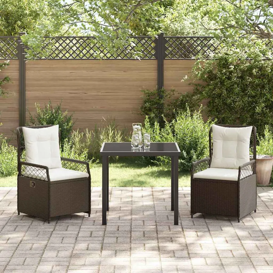 Ensemble de salle à manger pour jardin 3 pcs Marron polyrotin - 4