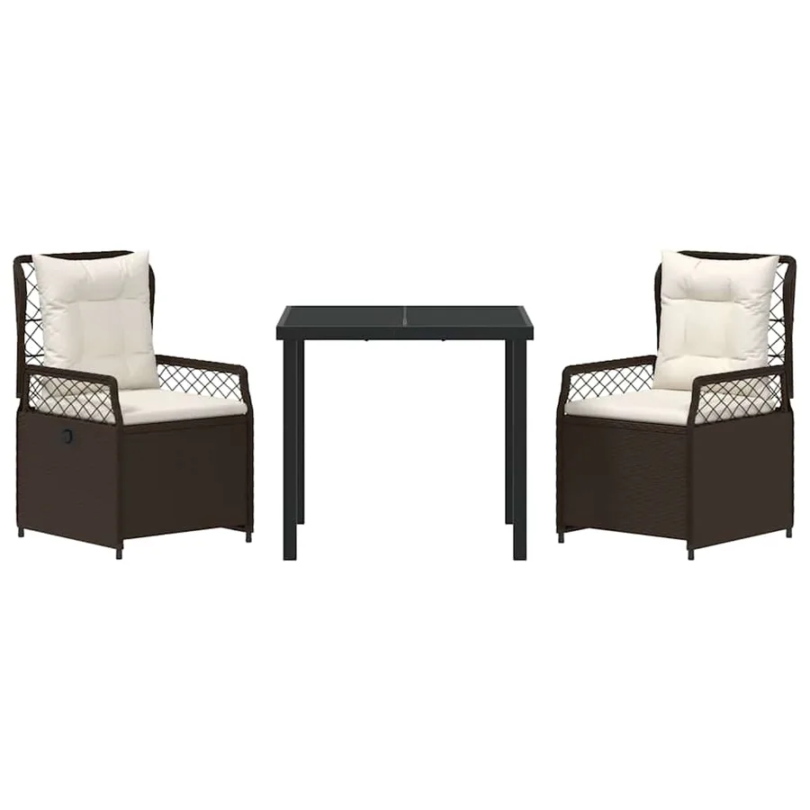 Ensemble de salle à manger pour jardin 3 pcs Marron polyrotin - 7