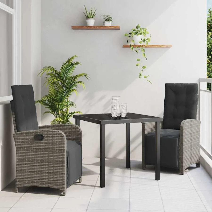 Ensemble de salle à manger pour jardin 3 pcs Gris polyrotin