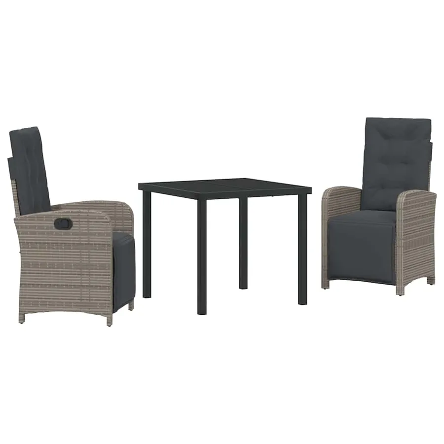 Ensemble de salle à manger pour jardin 3 pcs Gris polyrotin - 2