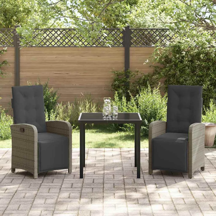 Ensemble de salle à manger pour jardin 3 pcs Gris polyrotin - 4