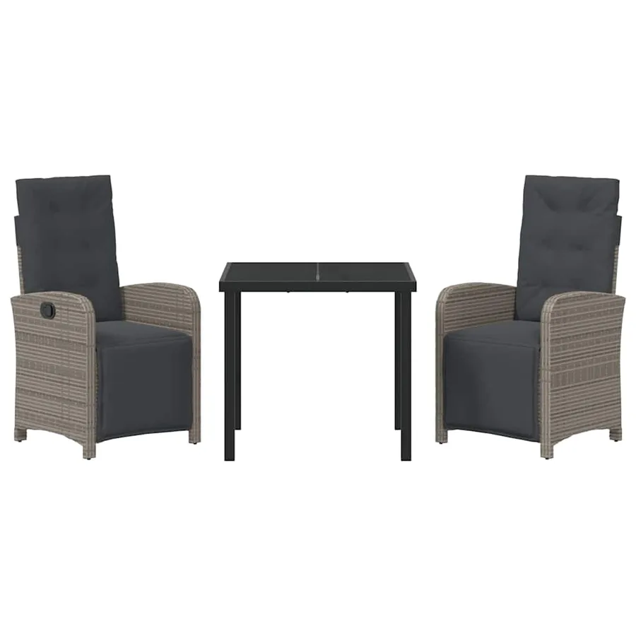 Ensemble de salle à manger pour jardin 3 pcs Gris polyrotin - 7