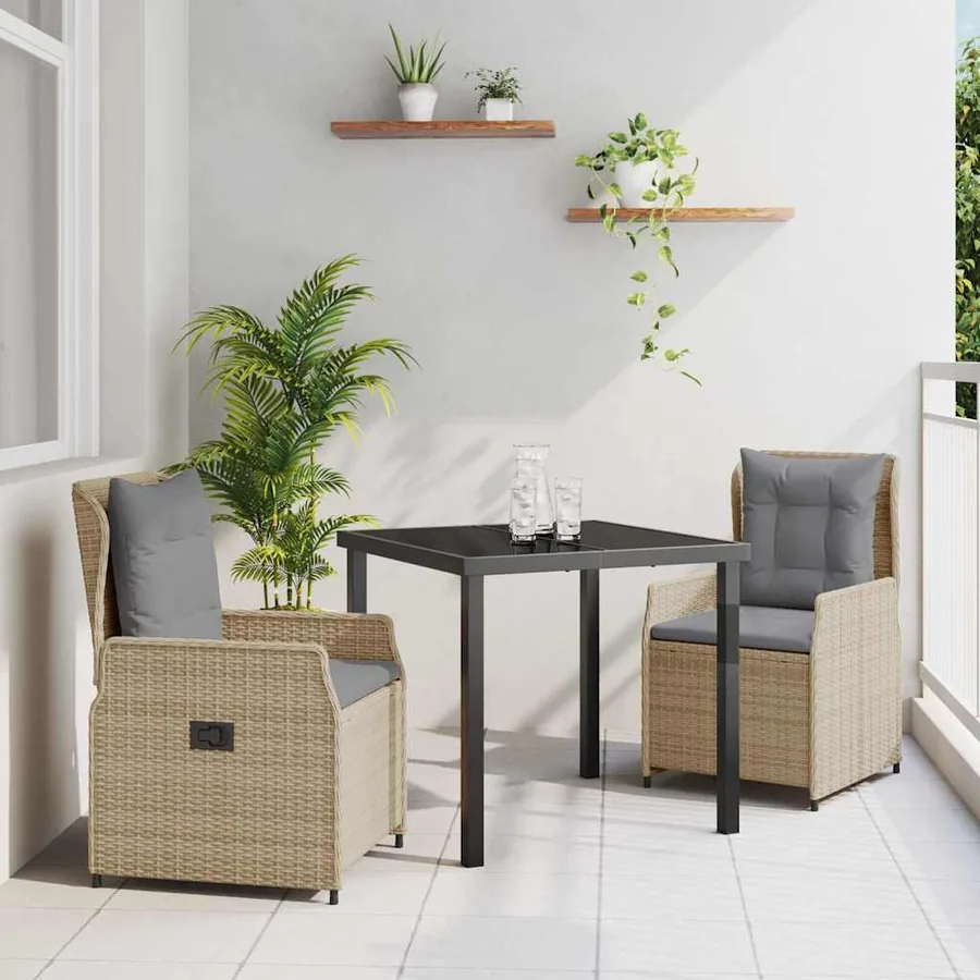 Ensemble de salle à manger pour jardin 3 pcs polyrotin