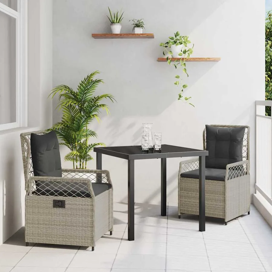 Ensemble de salle à manger pour jardin 3 pcs Gris clair
