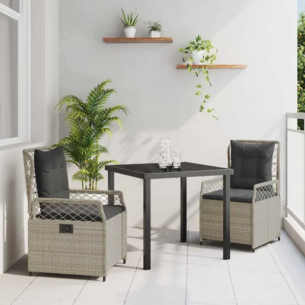 Ensemble de salle à manger pour jardin 3 pcs Gris clair