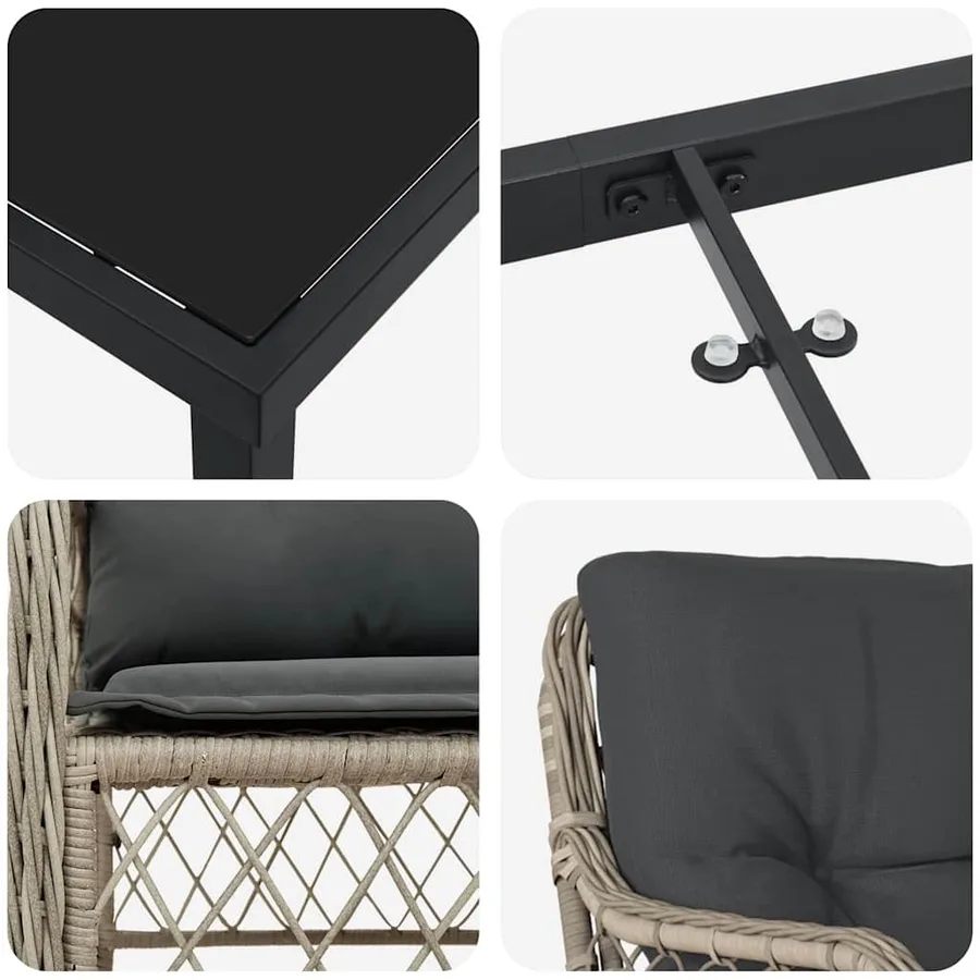 Ensemble de salle à manger pour jardin 3 pcs Gris clair - 9