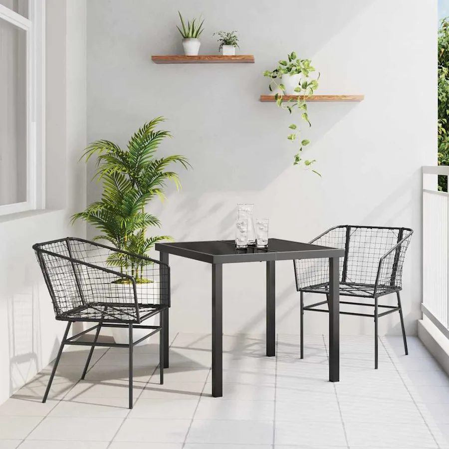 Ensemble de salle à manger pour jardin 3 pcs Noir polyrotin