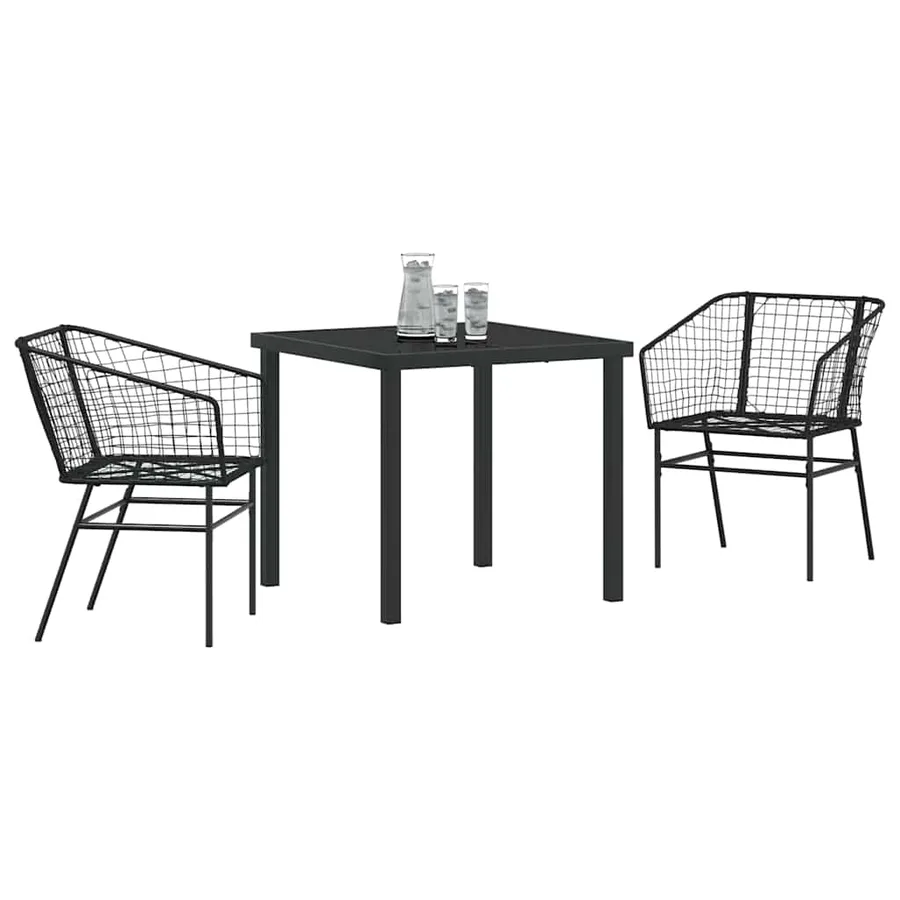 Ensemble de salle à manger pour jardin 3 pcs Noir polyrotin - 3