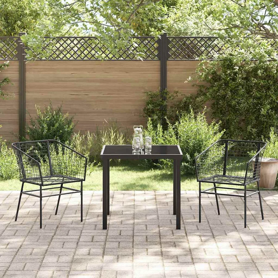 Ensemble de salle à manger pour jardin 3 pcs Noir polyrotin - 4