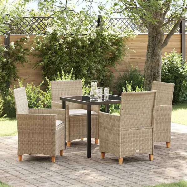 Ensemble de salle à manger pour jardin 5 pcs Beige polyrotin