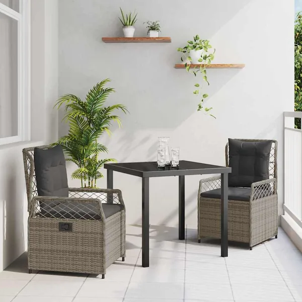 Ensemble de salle à manger pour jardin 3 pcs Gris polyrotin