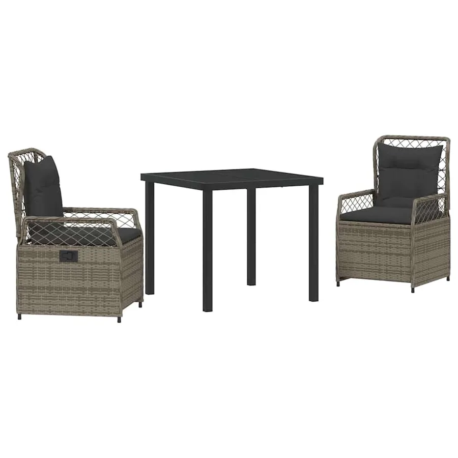 Ensemble de salle à manger pour jardin 3 pcs Gris polyrotin - 2