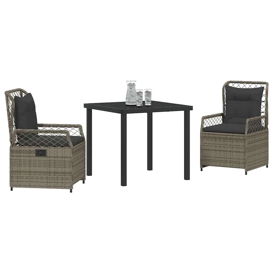 Ensemble de salle à manger pour jardin 3 pcs Gris polyrotin - 3