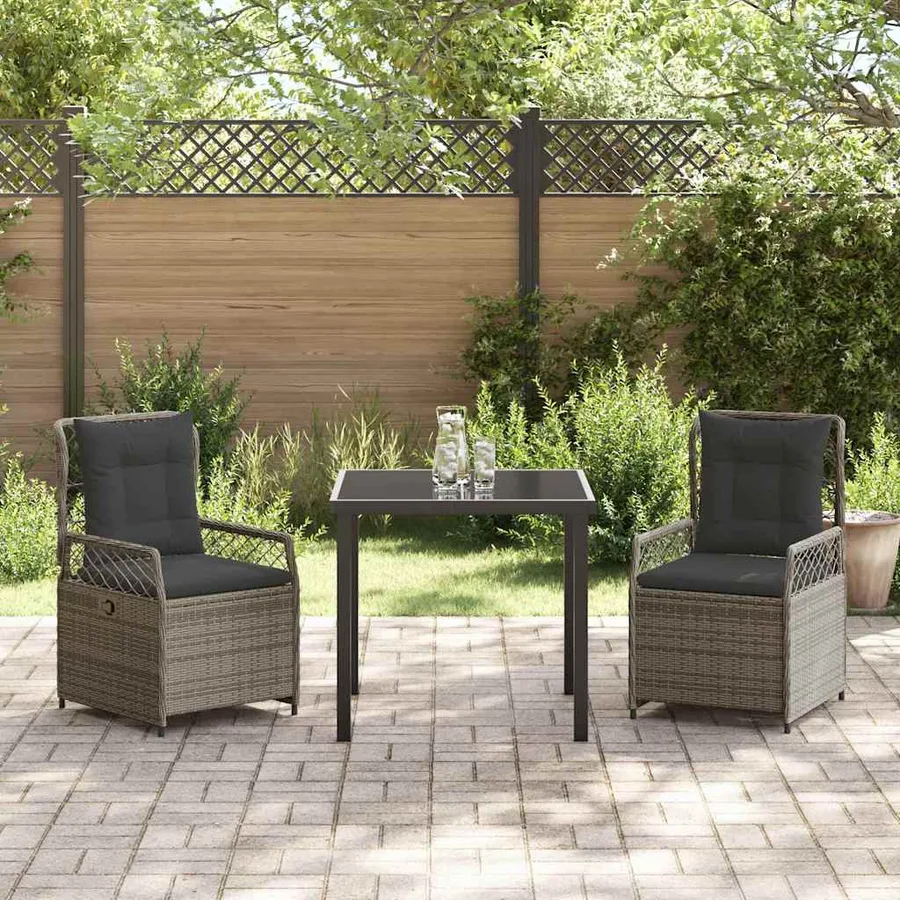 Ensemble de salle à manger pour jardin 3 pcs Gris polyrotin - 4