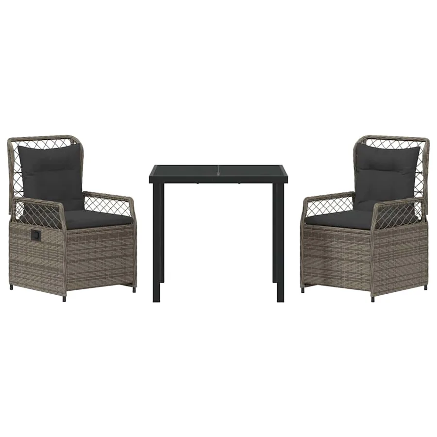 Ensemble de salle à manger pour jardin 3 pcs Gris polyrotin - 7