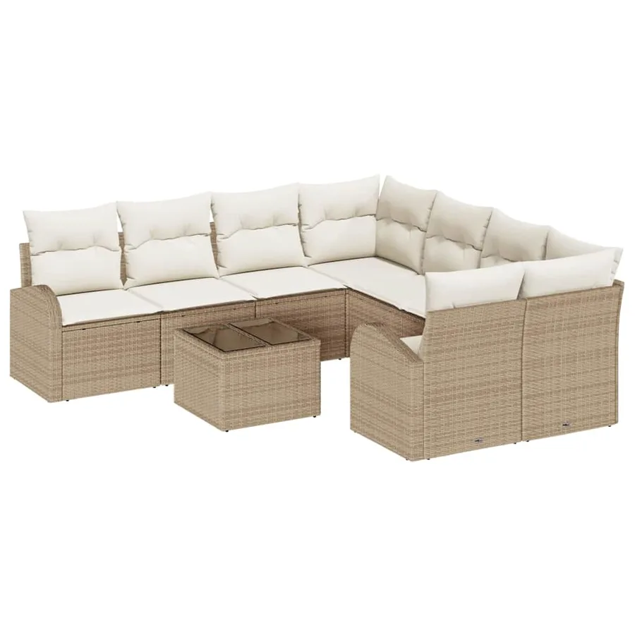 Ensemble de Canapés avec coussin 9 pcs Beige et crème polyrotin - 2