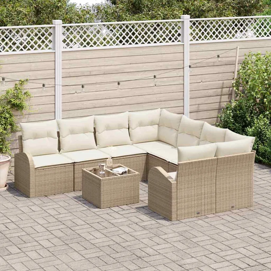 Ensemble de Canapés avec coussin 9 pcs Beige et crème polyrotin - 3