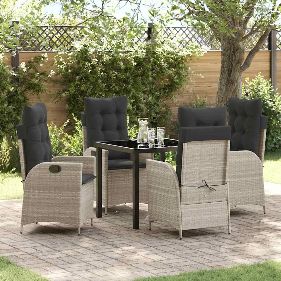 Ensemble de salle à manger pour jardin 5 pcs Gris clair