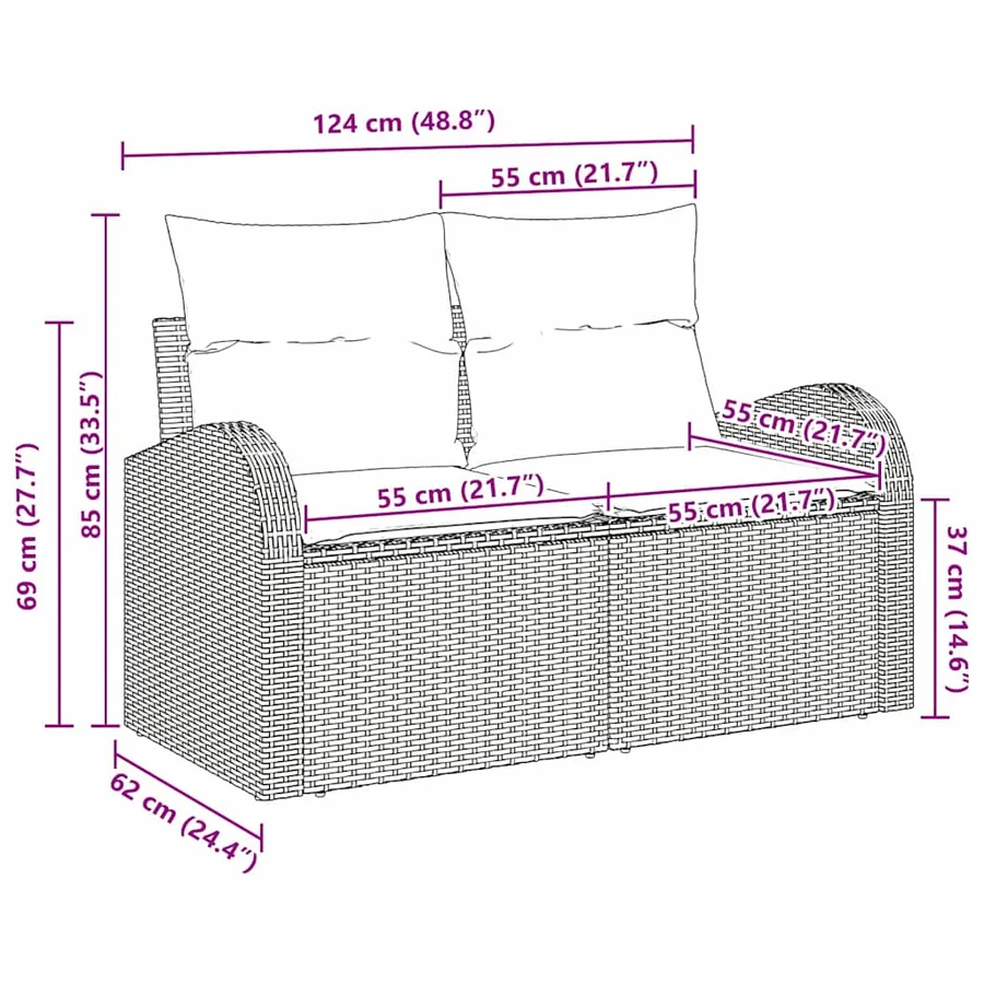 Canapé de jardin avec coussin Beige 124 x 62 x 69cm polyrotin - 8