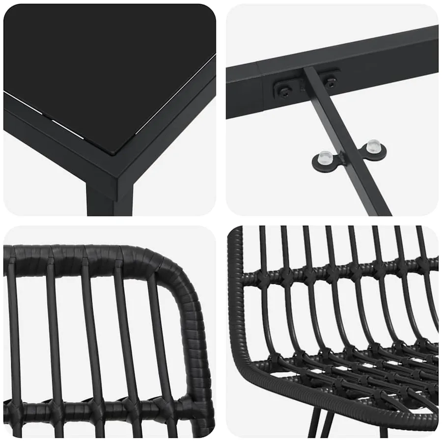 Ensemble de salle à manger pour jardin 5 pcs Noir - 9