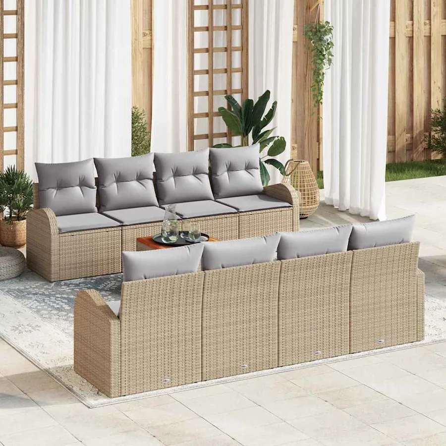 Ensemble de canapé de jardin 9 pcs Beige et Gris clair