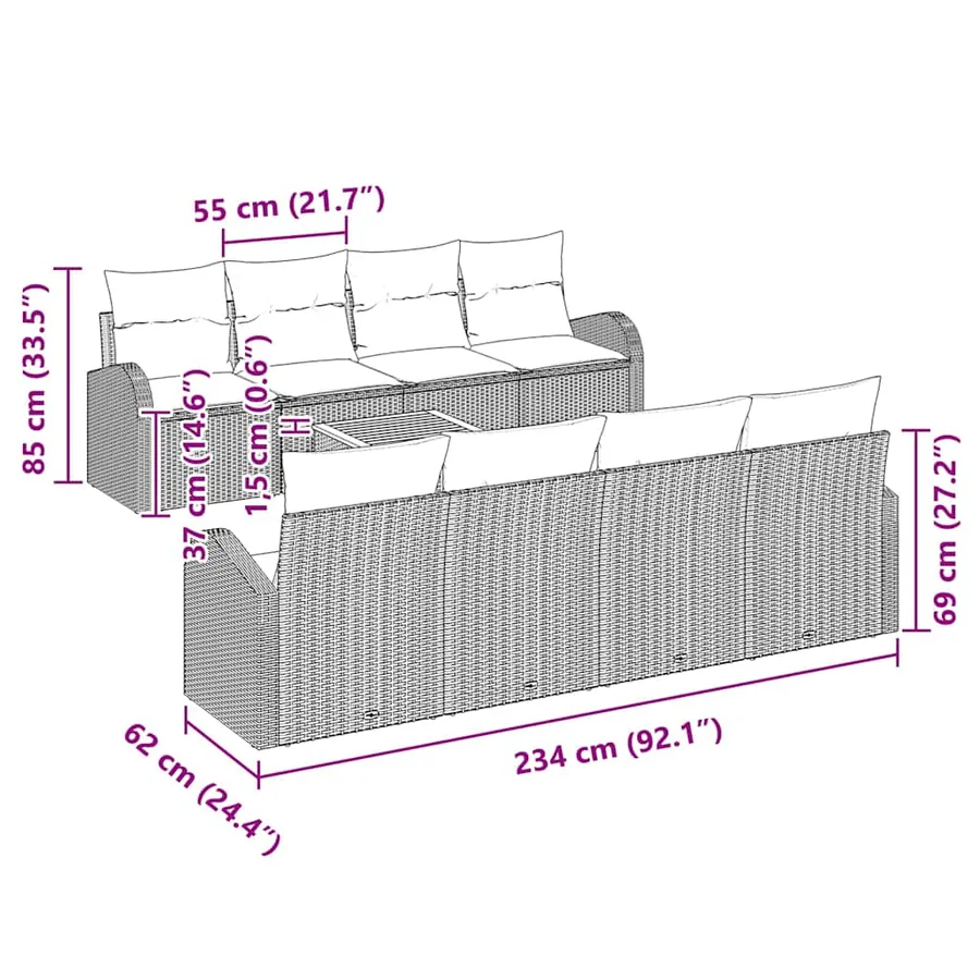 Ensemble de canapé de jardin 9 pcs Beige et Gris clair - 14