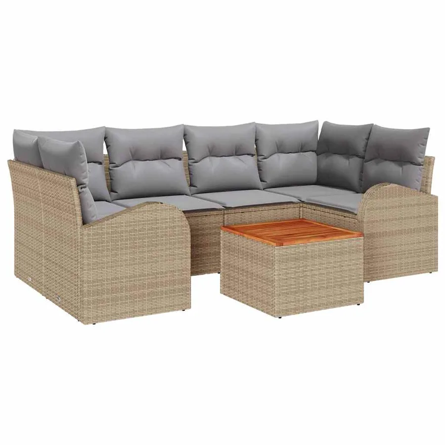 Ensemble de canapé de jardin 7 pcs Beige et Gris clair - 2