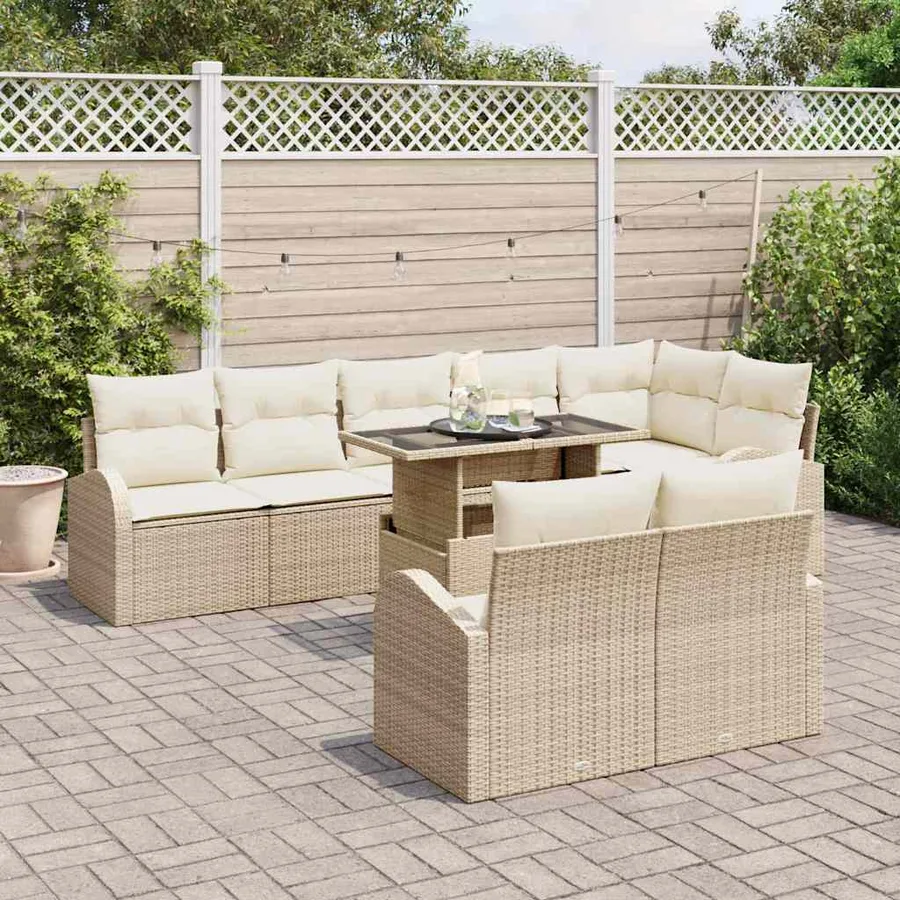 Ensemble de canapé de jardin 9 pcs Beige Poly rotin - 3