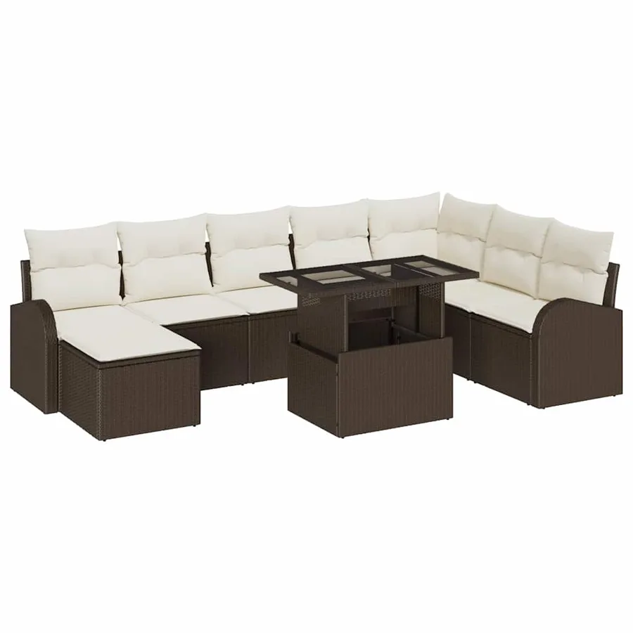Ensemble de canapé de jardin 9 pcs Marron Poly rotin - 2